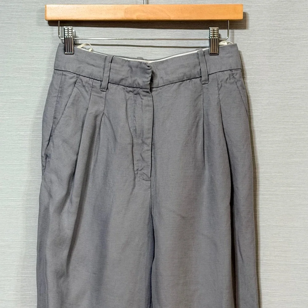 Wilfred Aritzia The Effortless Pant Light Grey Linen Tencel Wide Leg Pleated 4